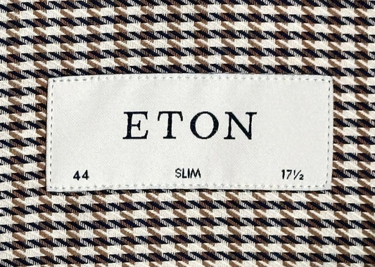$395 NEW ETON DRESS SHIRT XL 17.5 EU 44 SLIM FIT TAUPE BROWN PUPPYTOOTH HOUNDSTOOTH