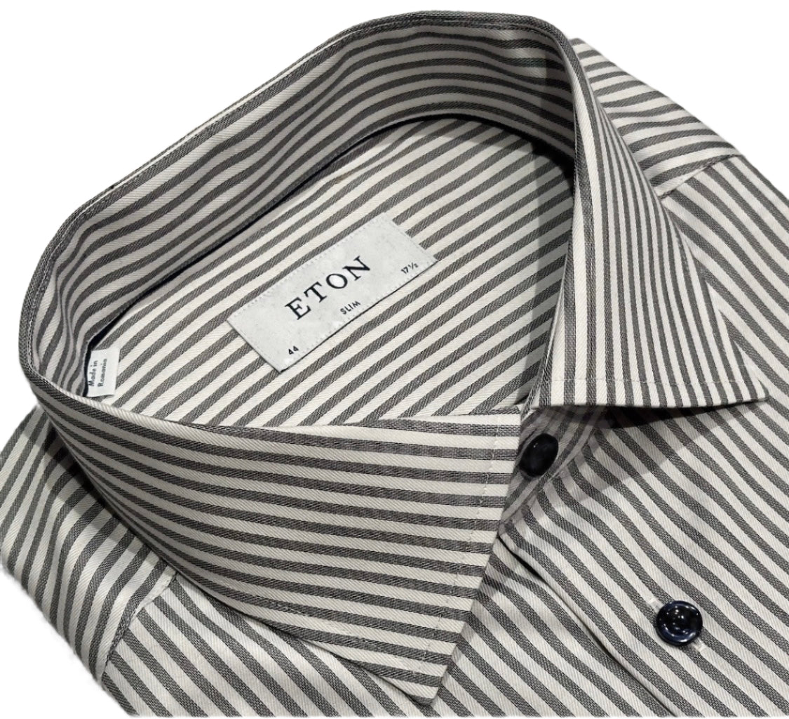 $395 NEW ETON DRESS SHIRT XL 17.5 EU 44 SLIM FIT WHITE SILVER GRAY BENGAL STRIPE