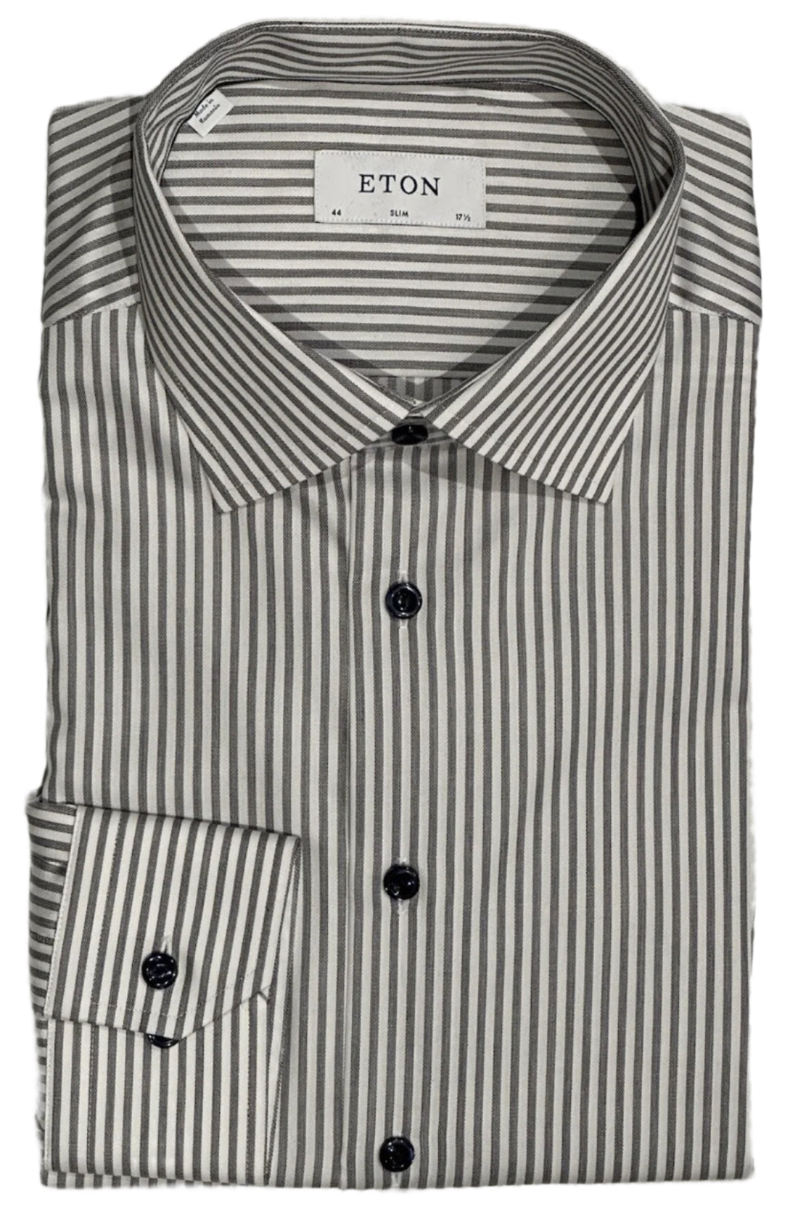 $395 NEW ETON DRESS SHIRT XL 17.5 EU 44 SLIM FIT WHITE SILVER GRAY BENGAL STRIPE