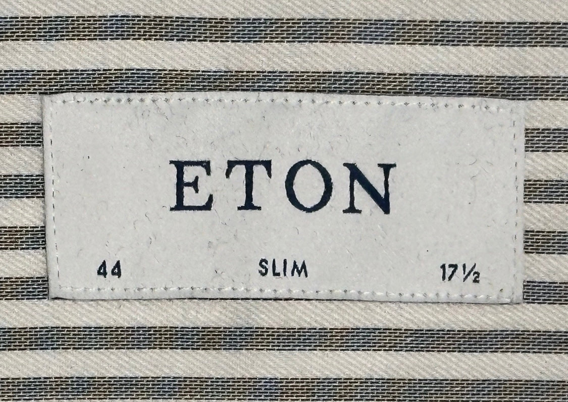 $395 NEW ETON DRESS SHIRT XL 17.5 EU 44 SLIM FIT WHITE SILVER GRAY BENGAL STRIPE