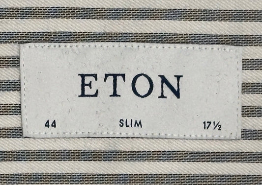 $395 NEW ETON DRESS SHIRT XL 17.5 EU 44 SLIM FIT WHITE SILVER GRAY BENGAL STRIPE