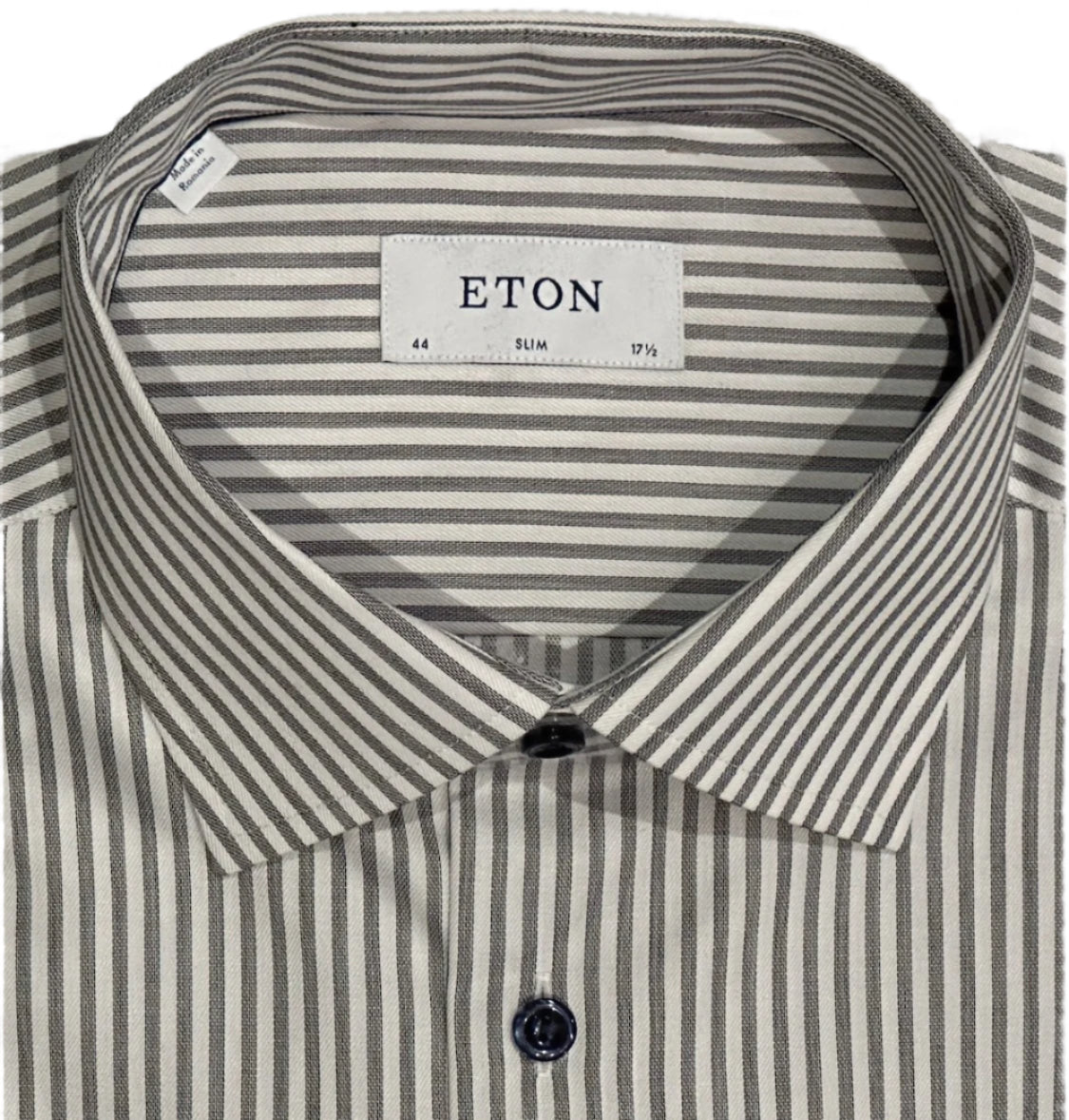 $395 NEW ETON DRESS SHIRT XL 17.5 EU 44 SLIM FIT WHITE SILVER GRAY BENGAL STRIPE