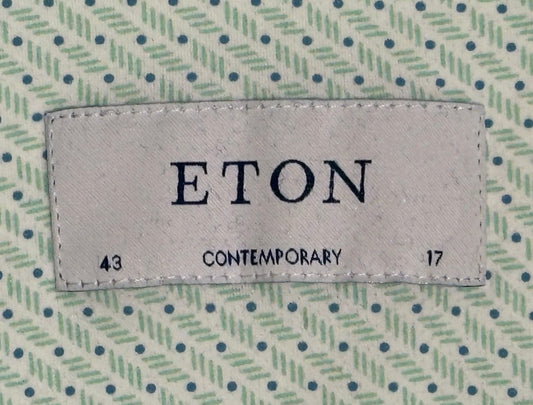 $425 NEW ETON DRESS SHIRT XL 17 EU 43 CONTEMPORARY FIT MINT GREEN WHITE TINY BLUE DOTS