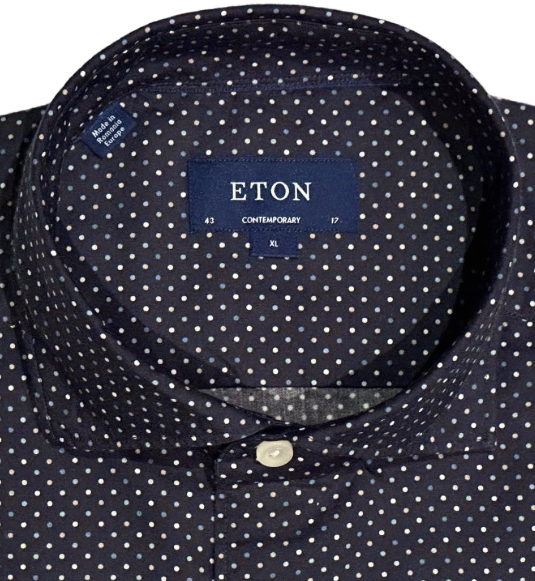 $425 NEW ETON DRESS SHIRT XL 17 EU 43 CONTEMPORARY DARK NAVY w SUSPENDED DOTS