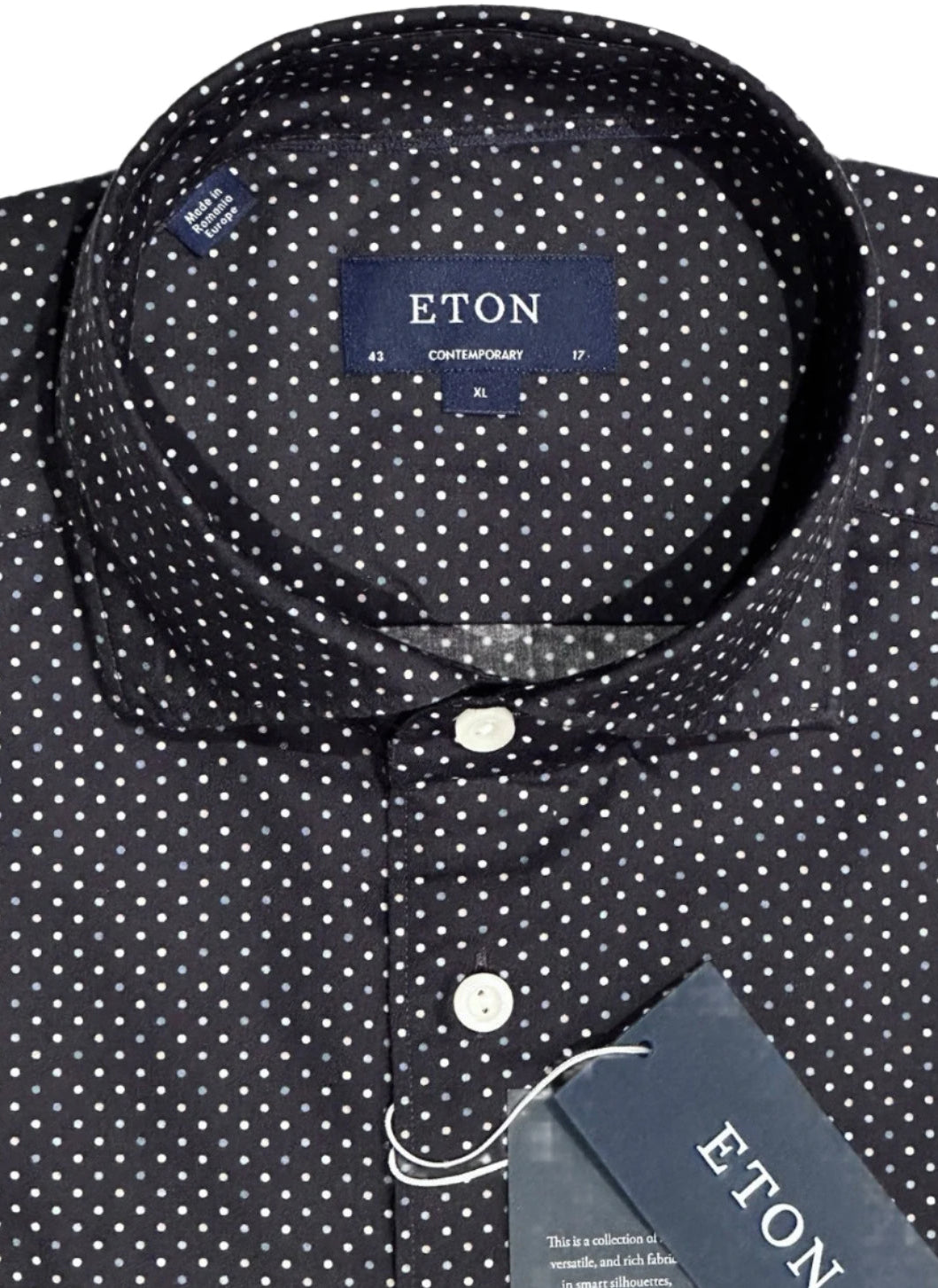 $425 NEW ETON DRESS SHIRT XL 17 EU 43 CONTEMPORARY DARK NAVY w SUSPENDED DOTS