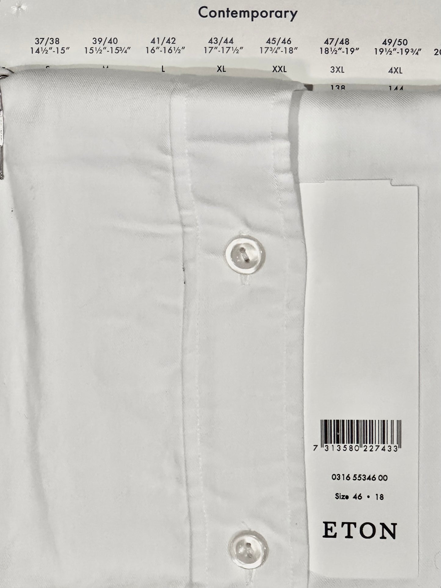$395 NEW ETON DRESS SHIRT XXL 18 46 CONTEMPORARY FIT SOLID WHITE COTTON FLANNEL