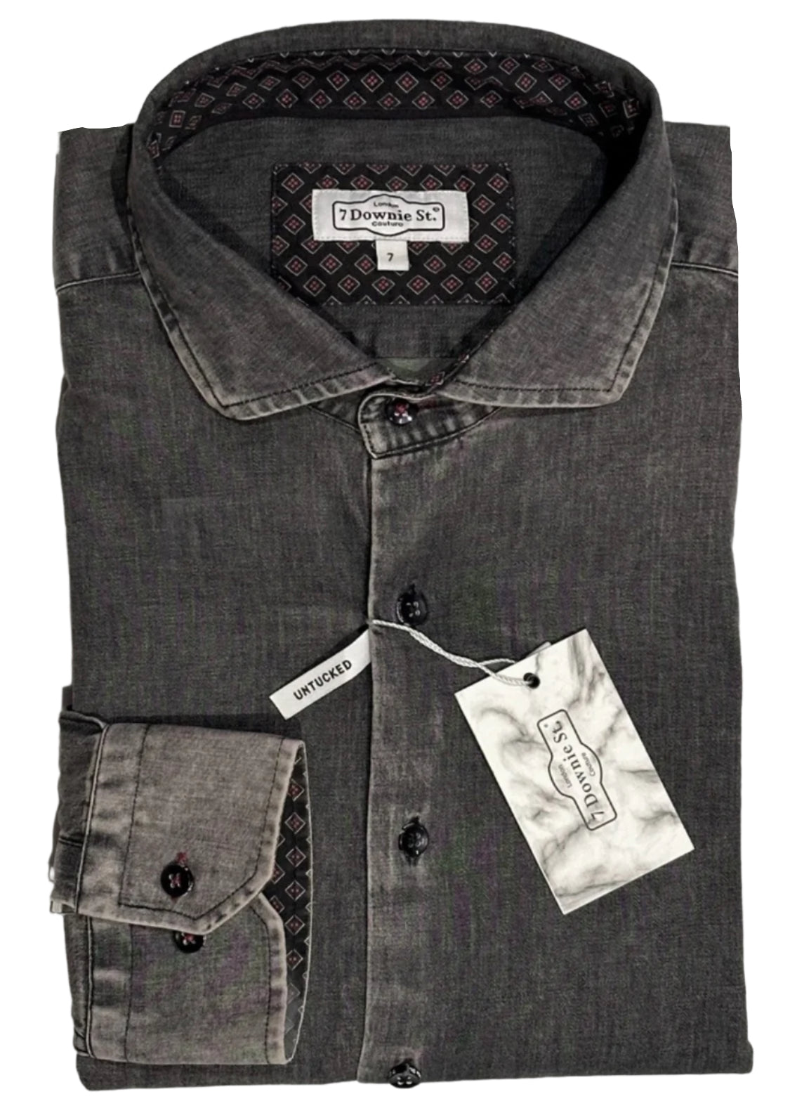 $399 NEW 7 DOWNIE ST COUTURE JEAN SHIRT SZ 7 = XL 17.5 SLIM FIT LUXURY BLACK DENIM