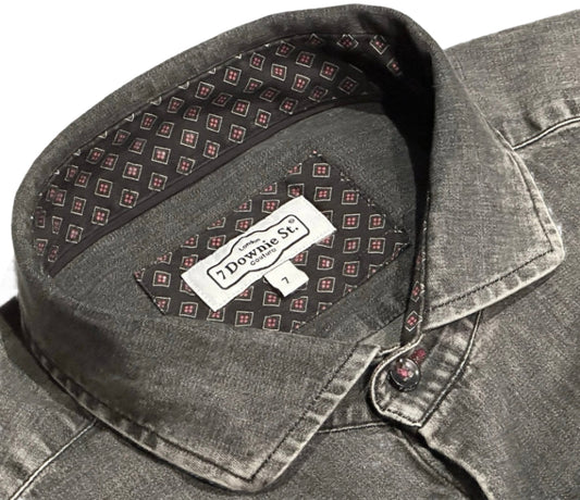 $399 NEW 7 DOWNIE ST COUTURE JEAN SHIRT SZ 7 = XL 17.5 SLIM FIT LUXURY BLACK DENIM