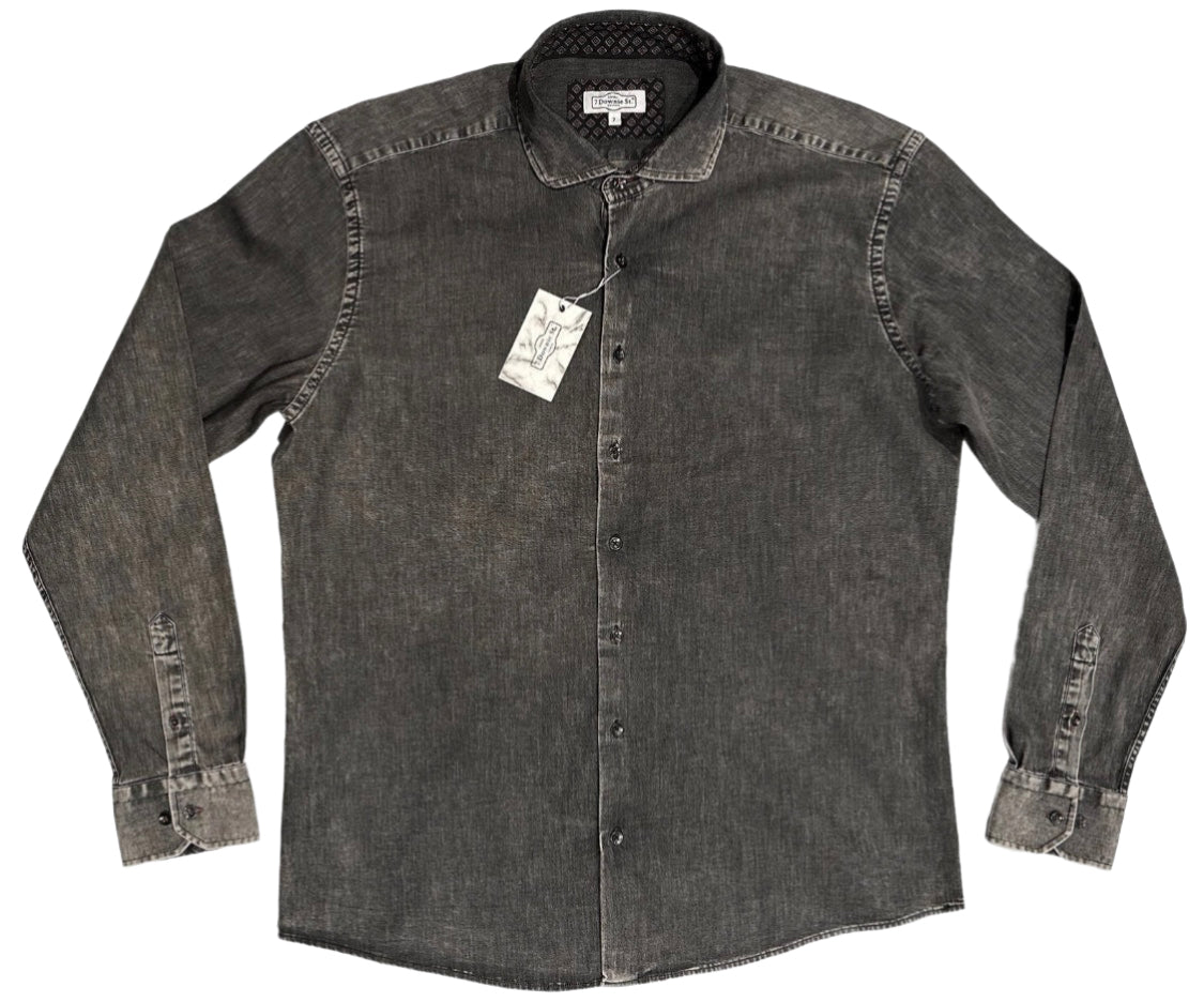 $399 NEW 7 DOWNIE ST COUTURE JEAN SHIRT SZ 7 = XL 17.5 SLIM FIT LUXURY BLACK DENIM