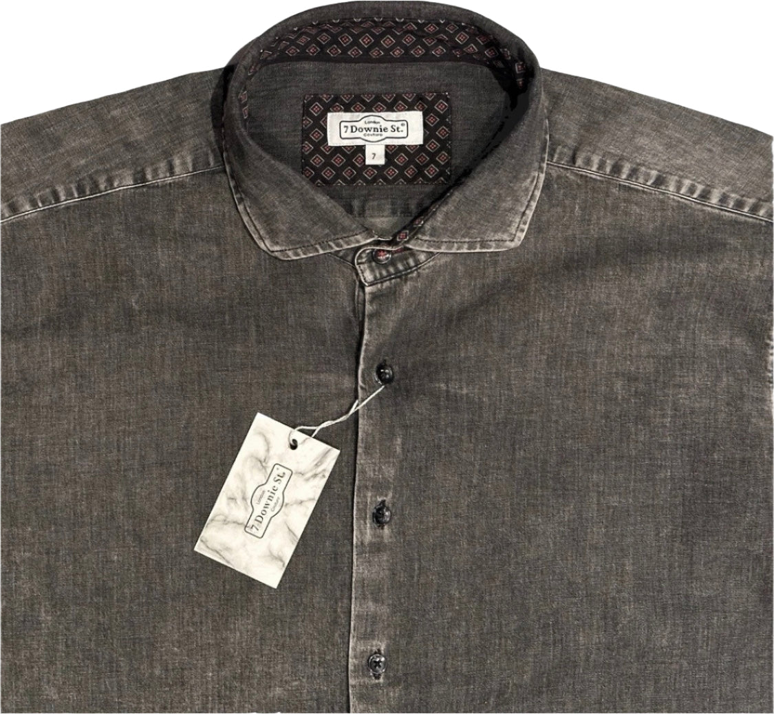 $399 NEW 7 DOWNIE ST COUTURE JEAN SHIRT SZ 7 = XL 17.5 SLIM FIT LUXURY BLACK DENIM