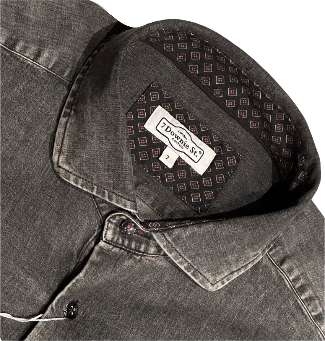 $399 NEW 7 DOWNIE ST COUTURE JEAN SHIRT SZ 7 = XL 17.5 SLIM FIT LUXURY BLACK DENIM