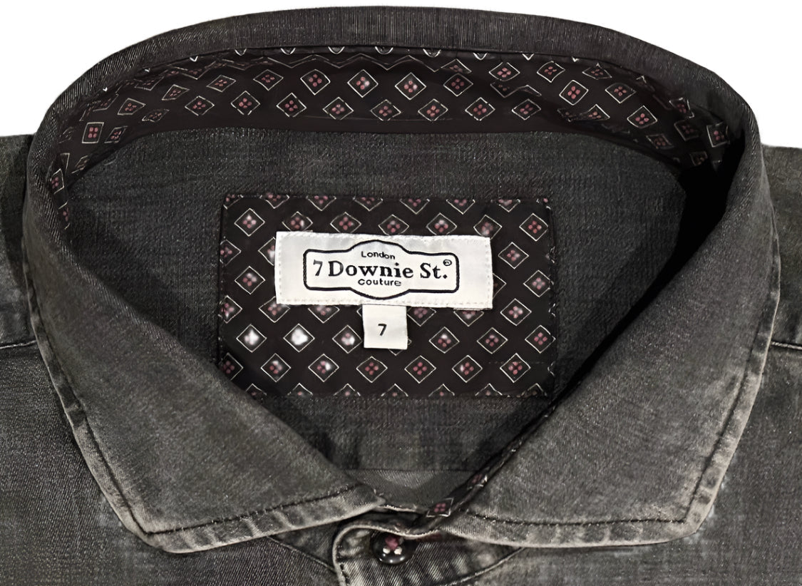 $399 NEW 7 DOWNIE ST COUTURE JEAN SHIRT SZ 7 = XL 17.5 SLIM FIT LUXURY BLACK DENIM