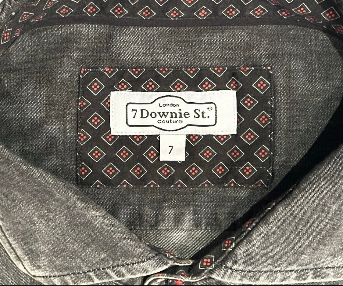 $399 NEW 7 DOWNIE ST COUTURE JEAN SHIRT SZ 7 = XL 17.5 SLIM FIT LUXURY BLACK DENIM