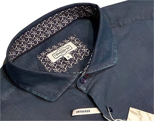 $399 NEW 7 DOWNIE ST COUTURE JEAN SHIRT SZ 8 = XXL 18 SLIM FIT LUXURY NAVY DENIM