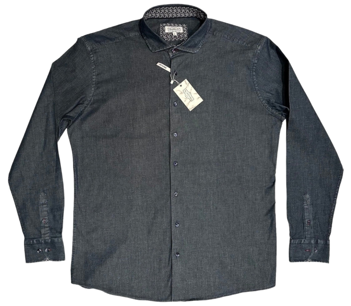 $399 NEW 7 DOWNIE ST COUTURE JEAN SHIRT SZ 8 = XXL 18 SLIM FIT LUXURY NAVY DENIM