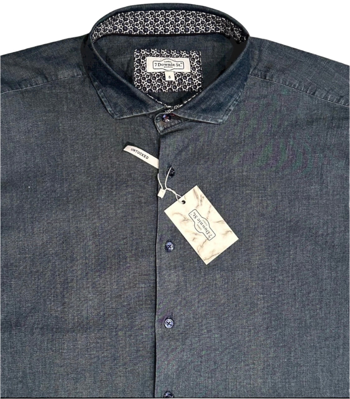 $399 NEW 7 DOWNIE ST COUTURE JEAN SHIRT SZ 8 = XXL 18 SLIM FIT LUXURY NAVY DENIM