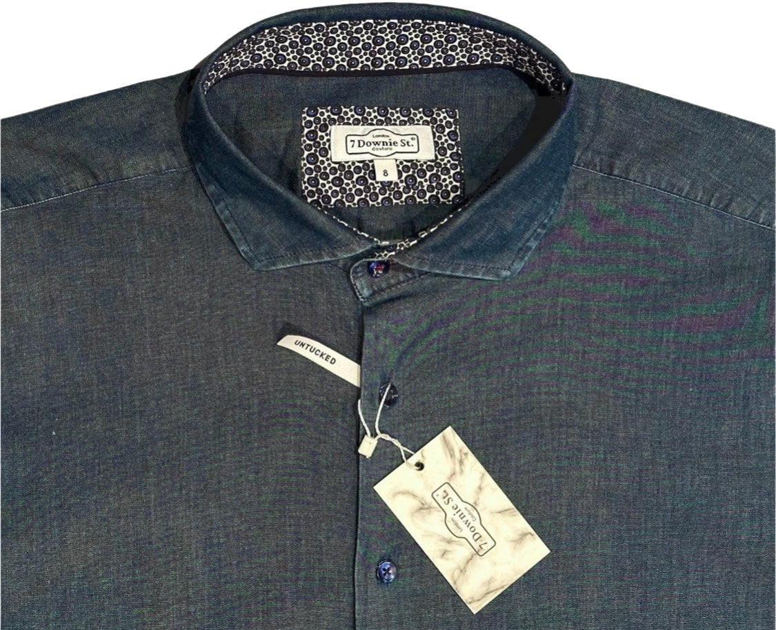 $399 NEW 7 DOWNIE ST COUTURE JEAN SHIRT SZ 8 = XXL 18 SLIM FIT LUXURY NAVY DENIM