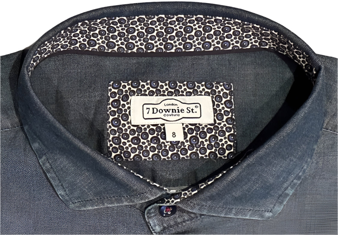 $399 NEW 7 DOWNIE ST COUTURE JEAN SHIRT SZ 8 = XXL 18 SLIM FIT LUXURY NAVY DENIM