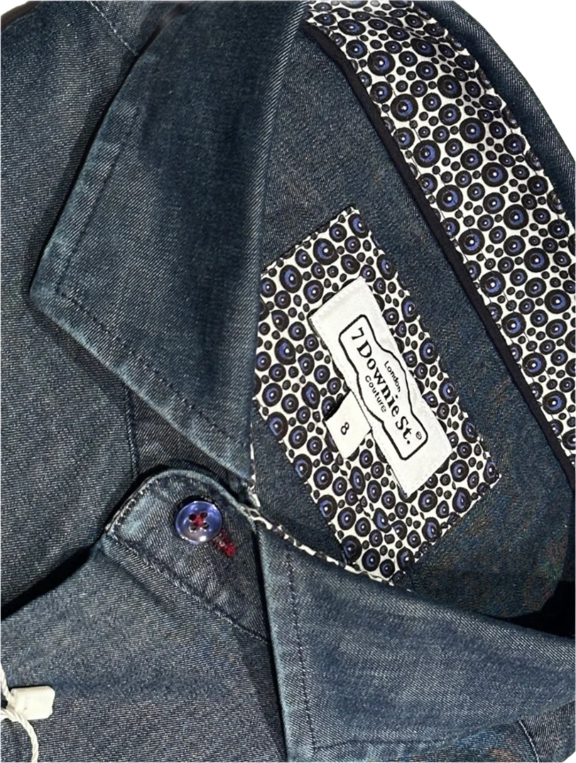 $399 NEW 7 DOWNIE ST COUTURE JEAN SHIRT SZ 8 = XXL 18 SLIM FIT LUXURY NAVY DENIM