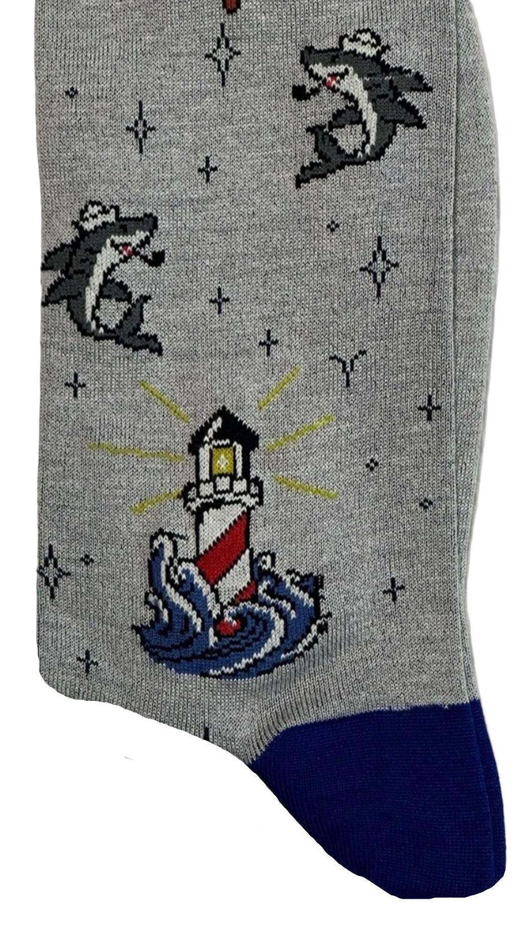 $55 NEW ITALY MARCOLIANI MILANO SOCKS MERCERIZED PIMA COTTON LIGHTHOUSE SHARKS MOTIF SILVER