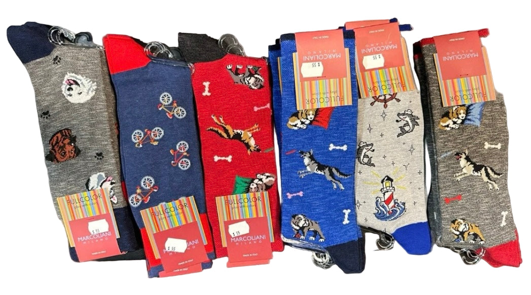 $55 NEW ITALY MARCOLIANI MILANO SOCKS MERCERIZED PIMA COTTON BIKES MOTIF BICYCLES BLUE