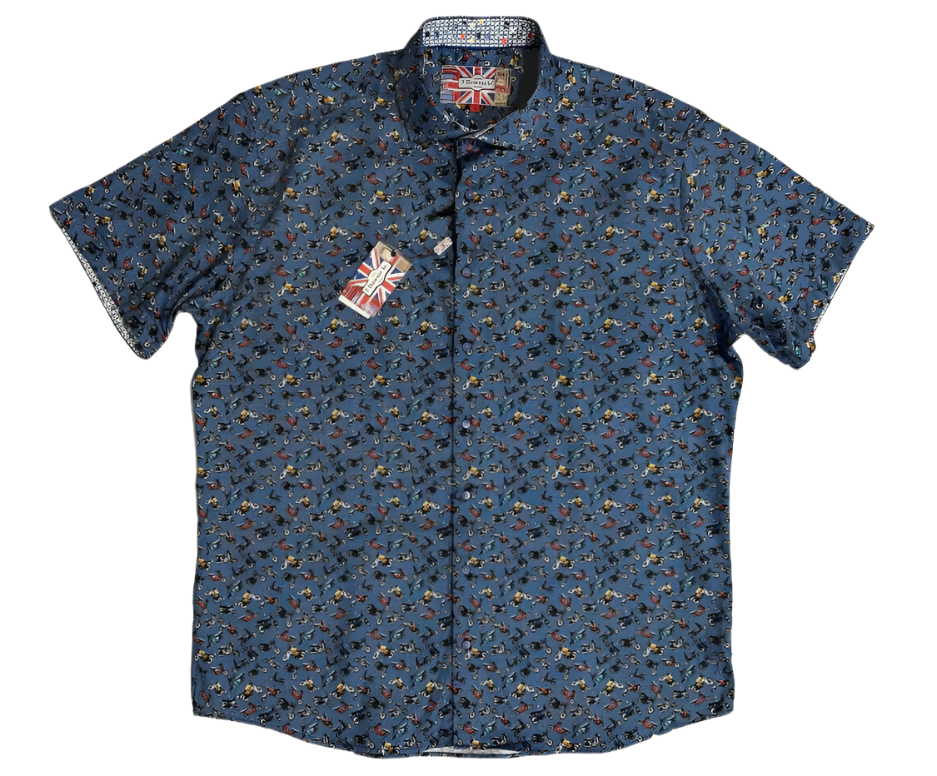 $285 NEW 4XL SHORT SLEEVE CAMP SHIRT MOTORCYCLES MOPEDS & SCOOTERS THEMED BIG TALL 7 DOWNIE