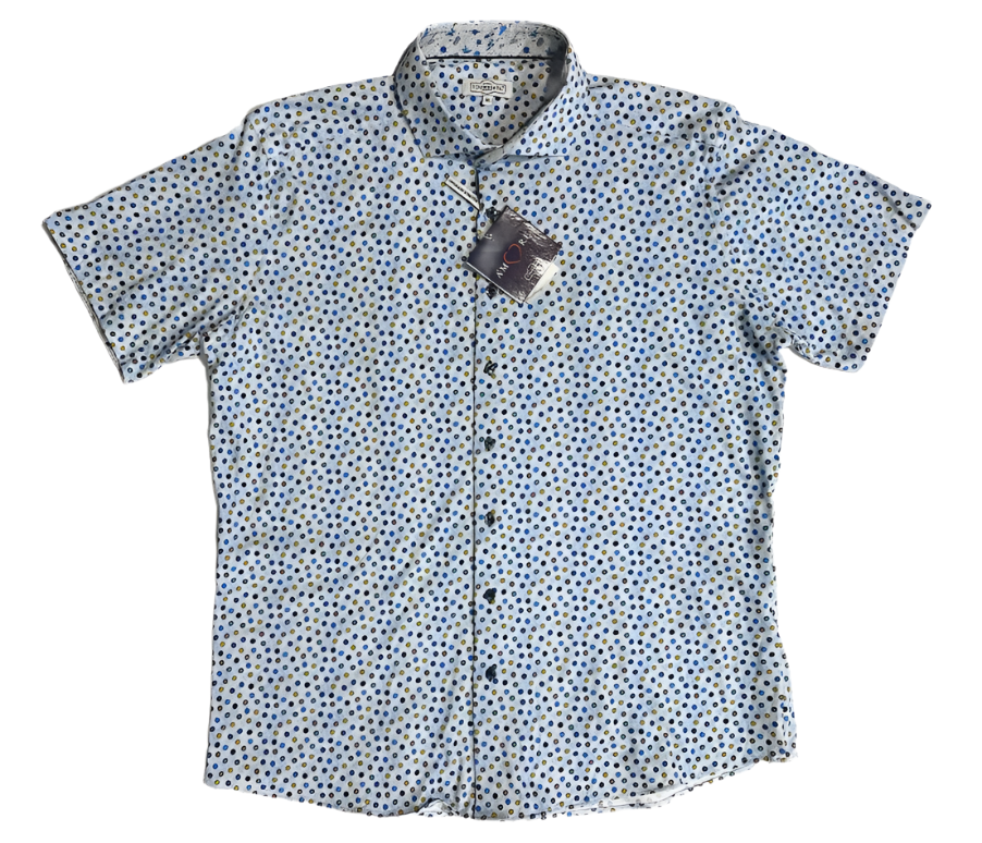 $285 NEW 3XL SHORT SLEEVE CAMP SHIRT COLORFUL CIRCLES POLKA DOTS THEMED BIG TALL 7 DOWNIE