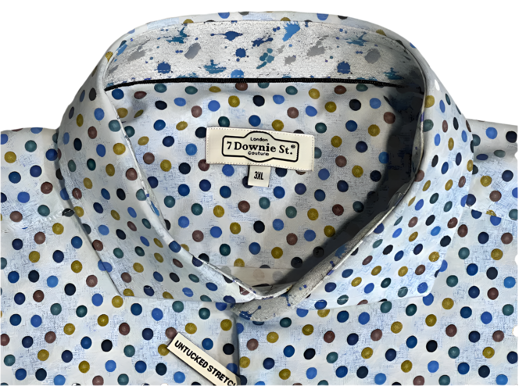 $285 NEW 3XL SHORT SLEEVE CAMP SHIRT COLORFUL CIRCLES POLKA DOTS THEMED BIG TALL 7 DOWNIE