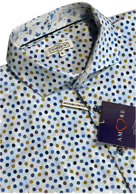 $285 NEW 3XL SHORT SLEEVE CAMP SHIRT COLORFUL CIRCLES POLKA DOTS THEMED BIG TALL 7 DOWNIE
