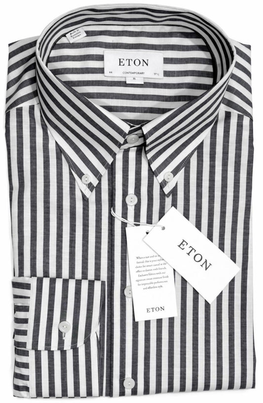 $395 NEW ETON DRESS SHIRT XL / 17.5 44 CONTEMPORARY FIT WHITE & BLUE-GRAY CANOPY STRIPES