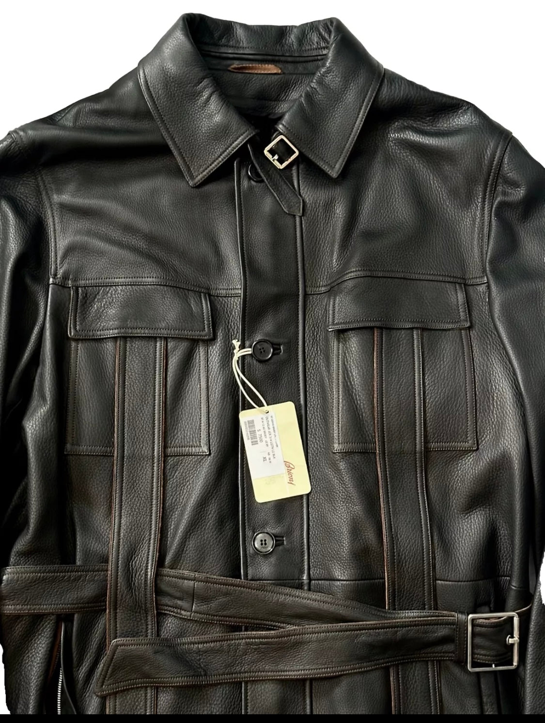 $7500 NEW BRIONI GRAIN LEATHER COAT XL EU 54 MILITARY FIELD JACKET SUEDE DETAILS
