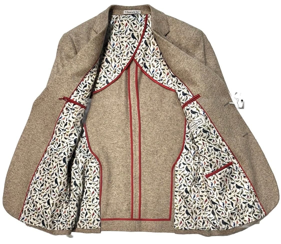 $595 NEW 7 DOWNIE ST 2 BUTTON SPORT COAT HEATHER OATMEAL JERSEY KNIT 38 R 38R