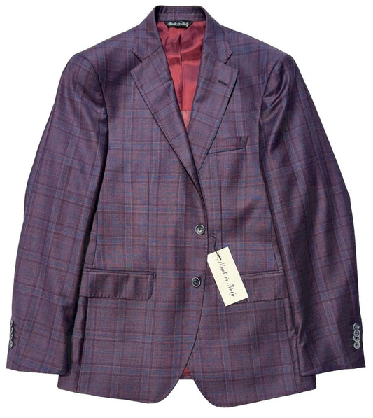 $1895 NEW REDA SUPER 130’S SPORT COAT JACKET ITALY 38 R 38R PURPLE PLAID VERO UOMO
