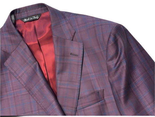 $1895 NEW REDA SUPER 130’S SPORT COAT JACKET ITALY 38 R 38R PURPLE PLAID VERO UOMO