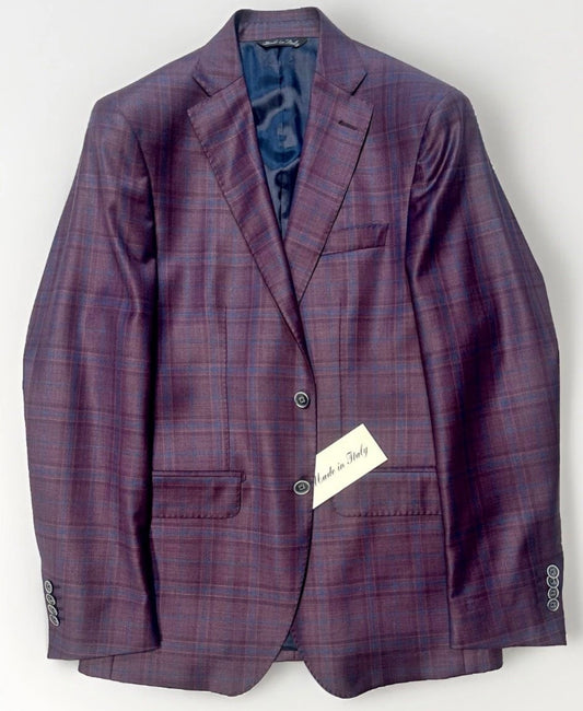 $1895 NEW REDA SUPER 130’S SPORT COAT JACKET ITALY 36 R 36R PURPLE PLAID VERO UOMO