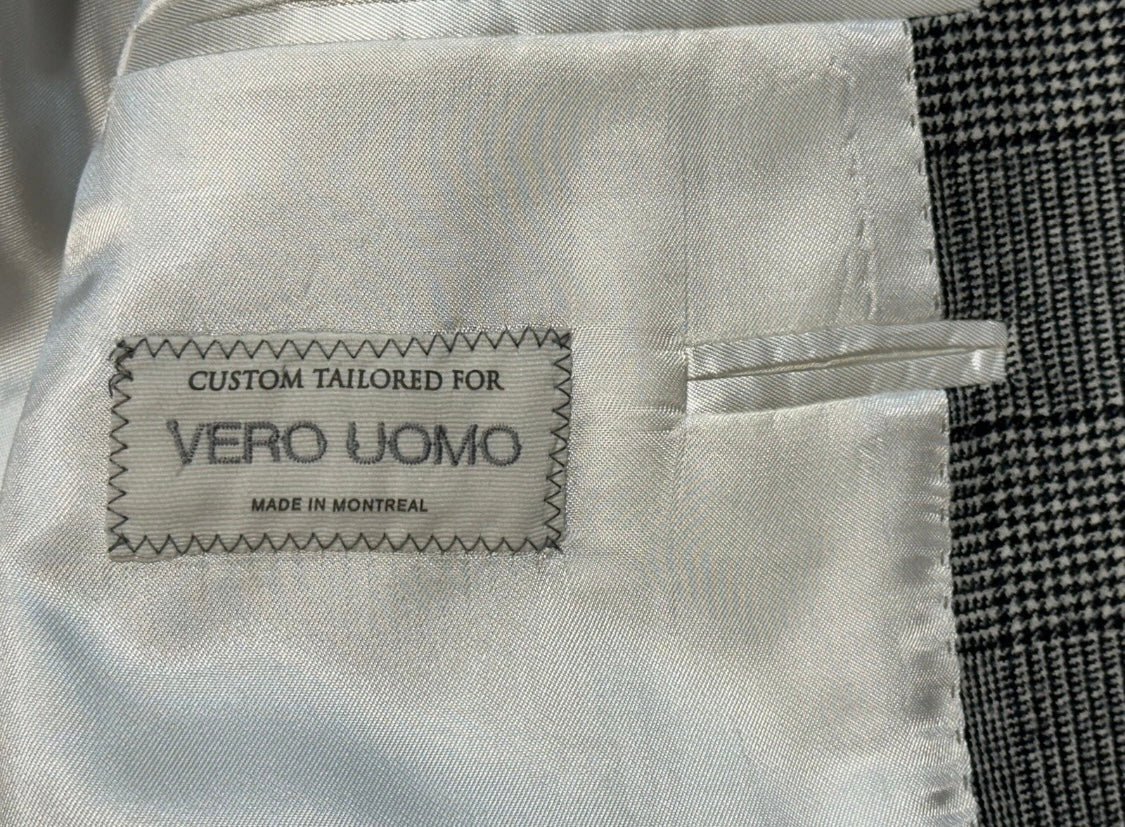 $4250 NEW VERO UOMO LORO PIANA HANDMADE 3 PC SUIT BLACK WHITE PLAID 42 L 42L TOM FORD INSPIRED