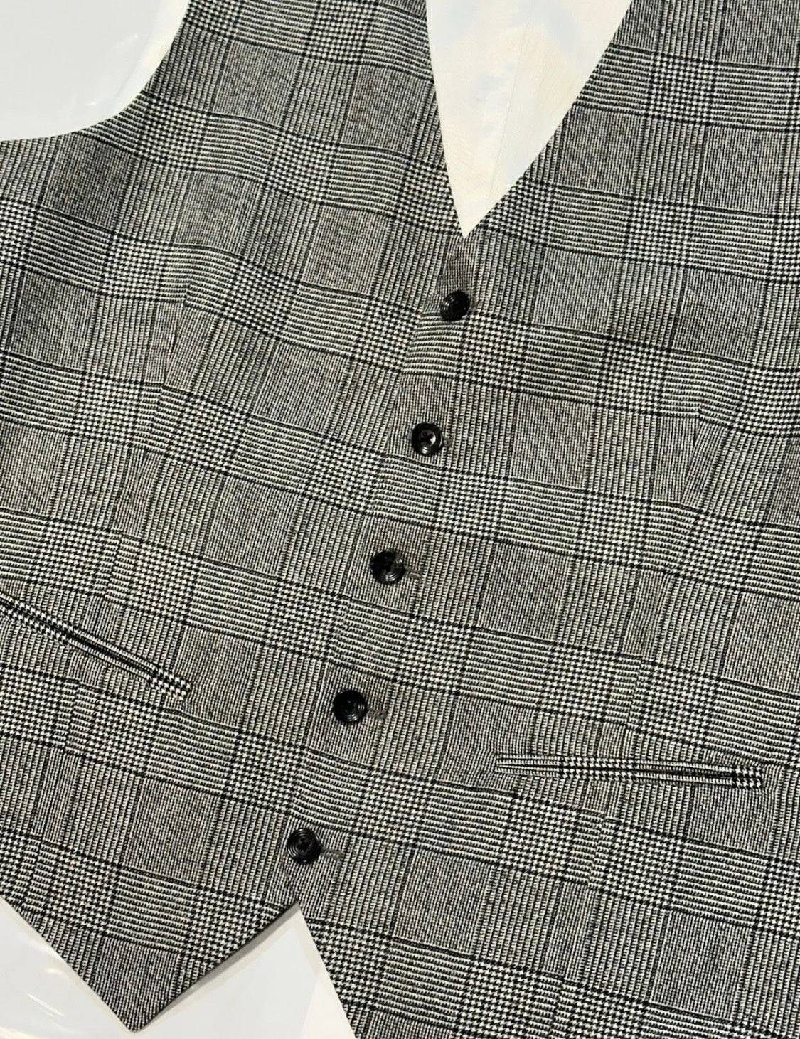 $4250 NEW VERO UOMO LORO PIANA HANDMADE 3 PC SUIT BLACK WHITE PLAID 42 L 42L TOM FORD INSPIRED