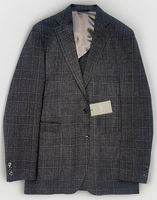 $1095 NEW 42 L HANDMADE SPORTCOAT JACKET BLACK GRAY PLAID VERO UOMO ITALY WOOL