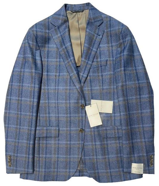 $1175 NEW 40 R HANDMADE SPORTCOAT JACKET JACK VICTOR ITALY WOOL BLUE PLAID 40R