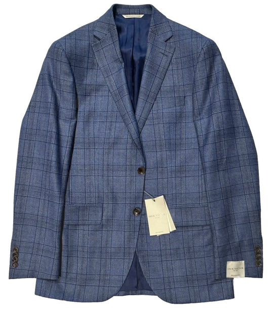 $1195 NEW 38 R HANDMADE SPORTCOAT JACKET JACK VICTOR ITALY WOOL BLUE PLAID 38R