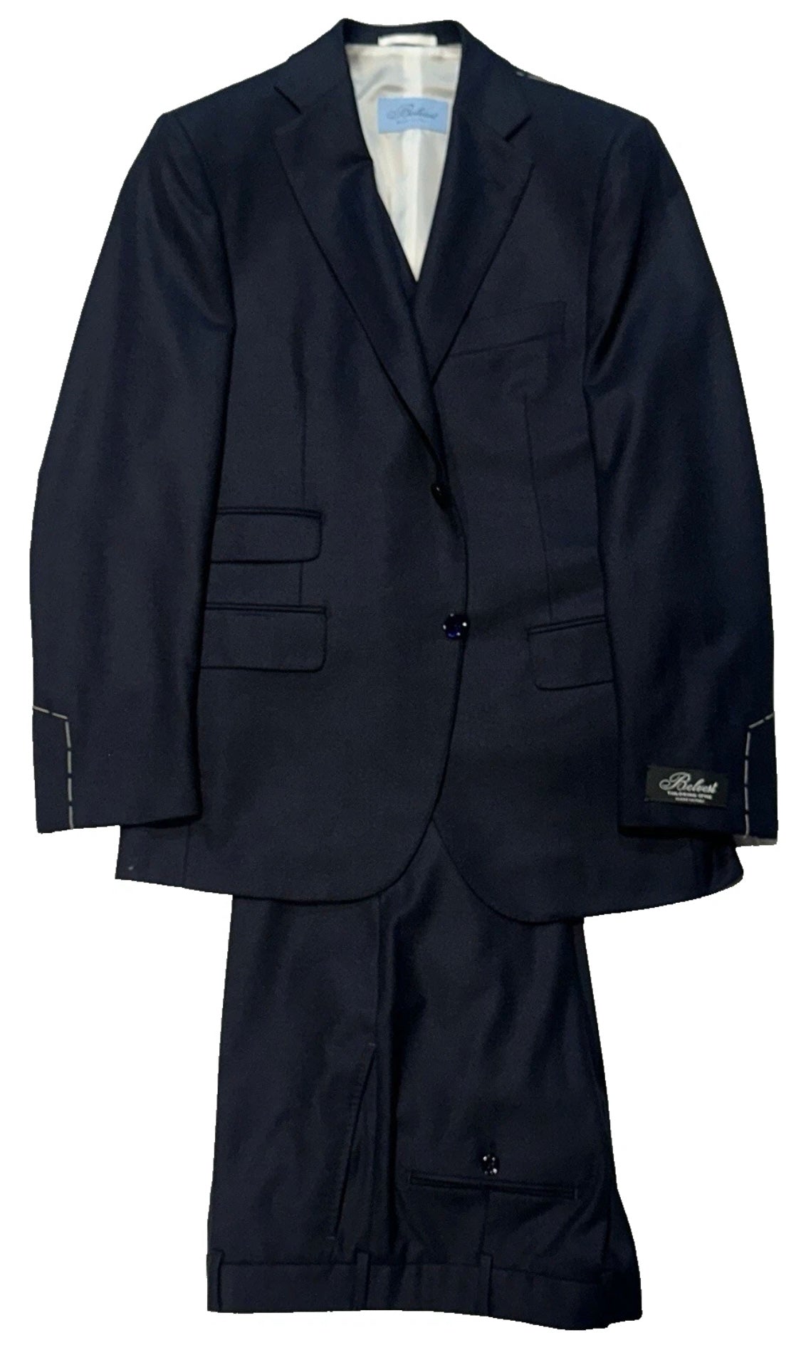$4995 NEW EU 50 / FITS US 38R 40R BELVEST SUIT 3 PC FULLY HANDMADE MIDNIGHT NAVY JACKET VEST PANTS 38 R 40 R