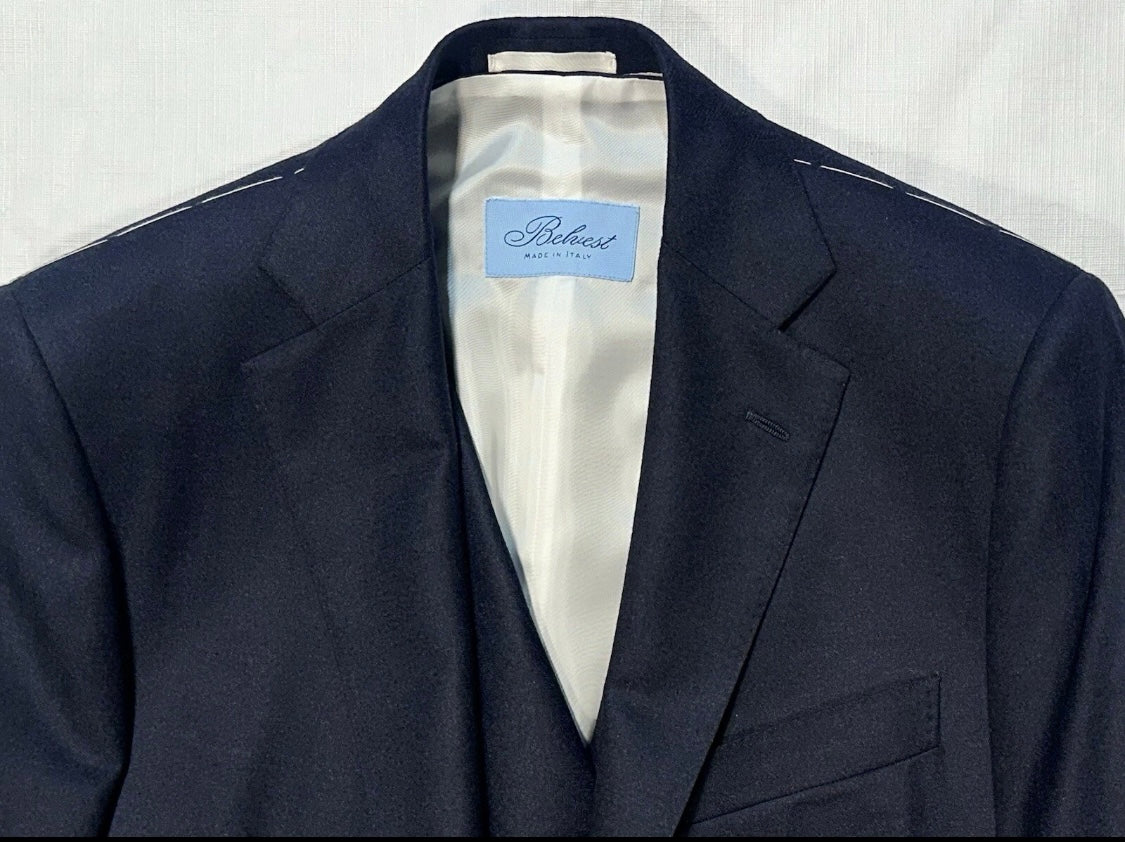 $4995 NEW EU 50 / FITS US 38R 40R BELVEST SUIT 3 PC FULLY HANDMADE MIDNIGHT NAVY JACKET VEST PANTS 38 R 40 R