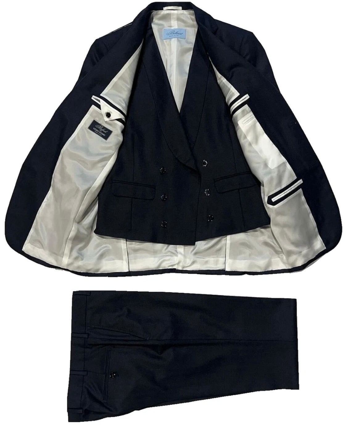 $4995 NEW EU 50 / FITS US 38R 40R BELVEST SUIT 3 PC FULLY HANDMADE MIDNIGHT NAVY JACKET VEST PANTS 38 R 40 R