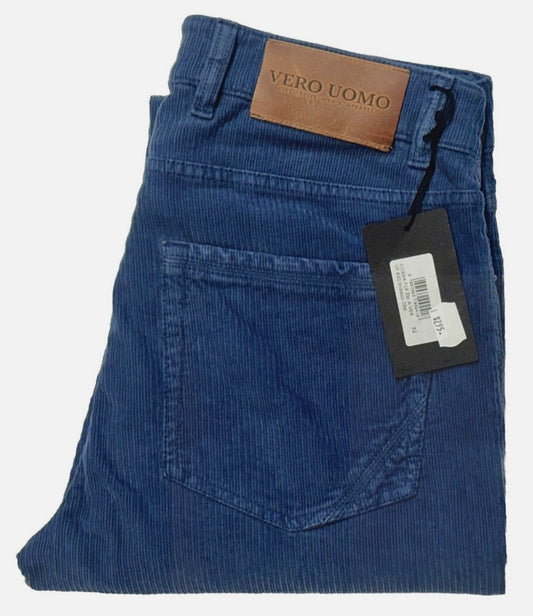 $295 NEW SZ 31 ITALY VERO UOMO SLIM FIT CORDUROY JEANS CUT 5 POCKET PANTS INDIGO