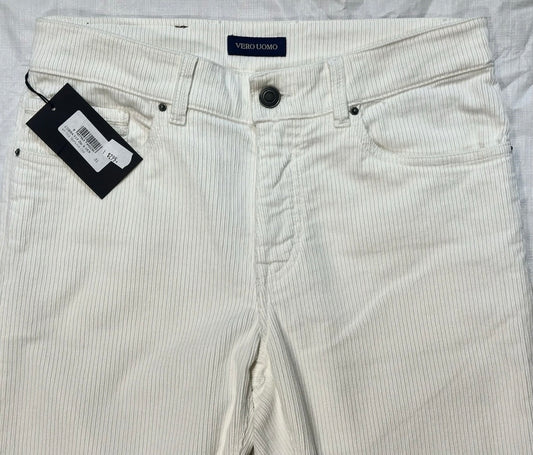 $295 NEW SZ 31 ITALY VERO UOMO SLIM FIT CORDUROY JEANS CUT 5 POCKET PANTS IVORY