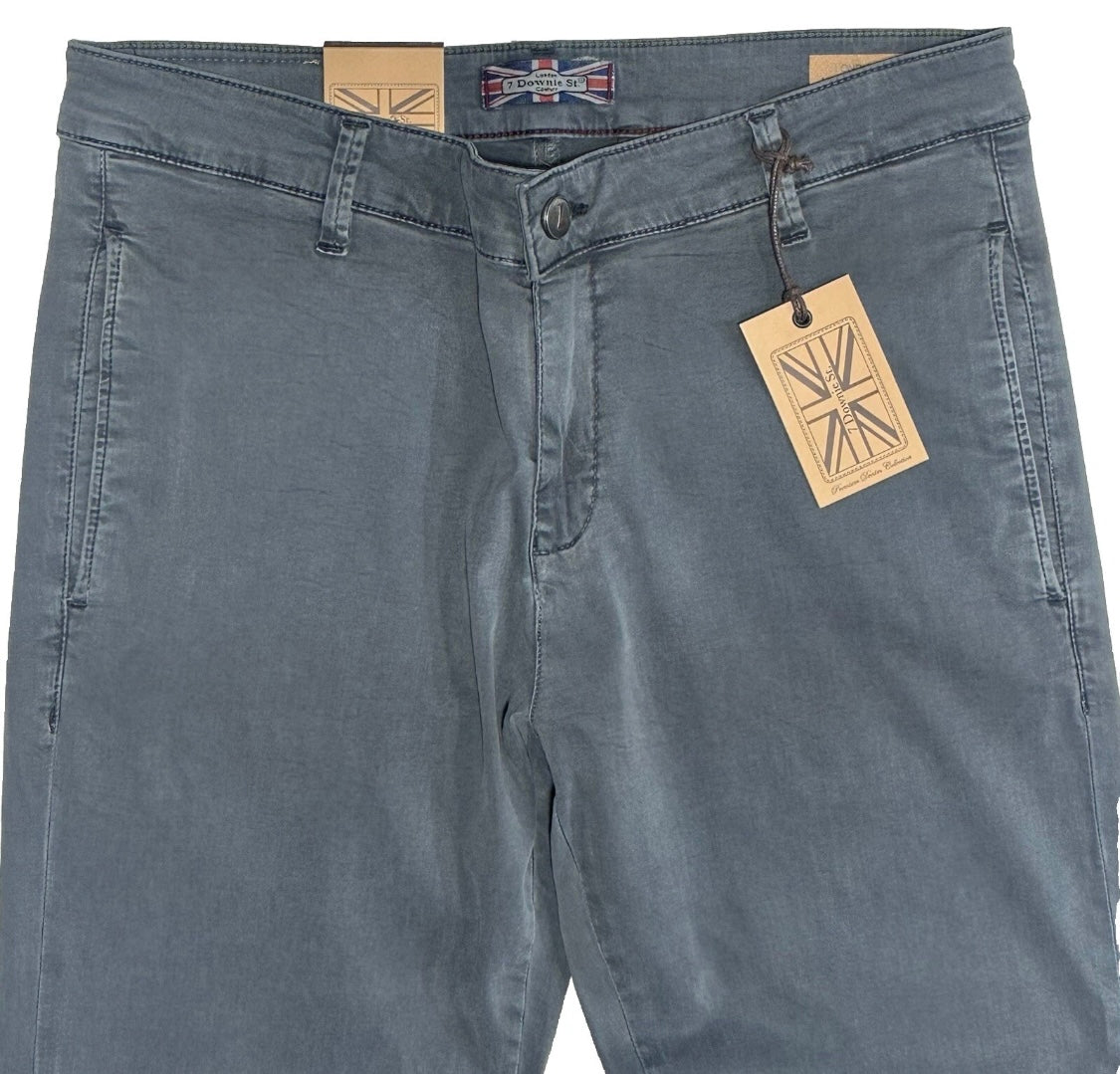 $295 NEW 31 X 34 STEEL BLUE VINTAGE WASH KHAKI PANTS 7 DOWNIE ST COUTURE FITS 32