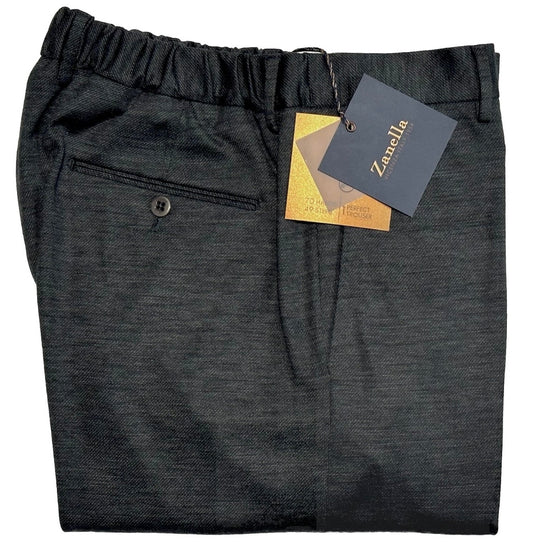 $425 NEW HANDMADE ZANELLA ELASTIC WAIST CASUAL DRESS PANTS 32 NASH CHARCOAL WEAVE
