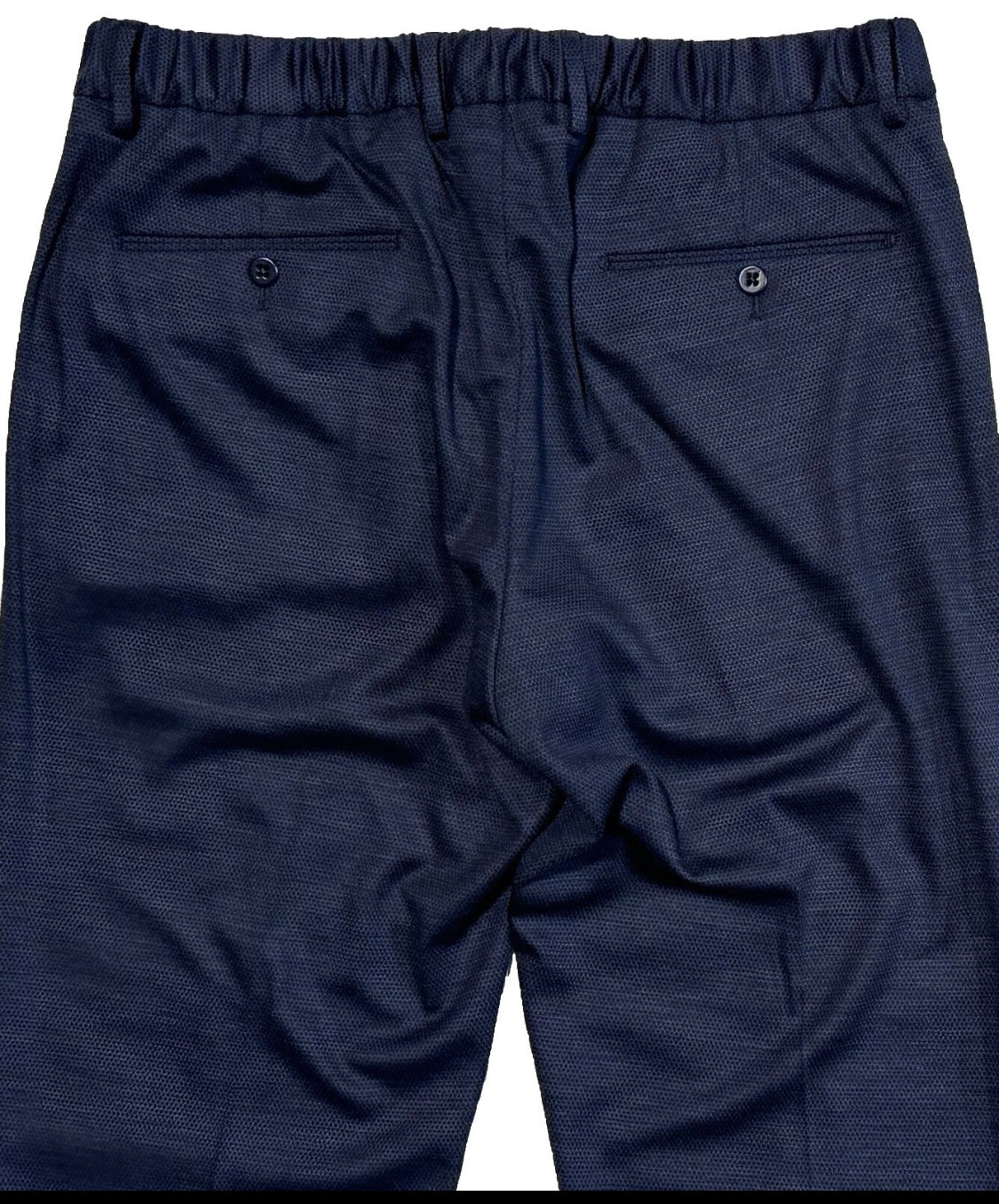 $425 NEW HANDMADE ZANELLA ELASTIC WAIST CASUAL DRESS PANTS 32 NASH BLUE BLACK WEAVE