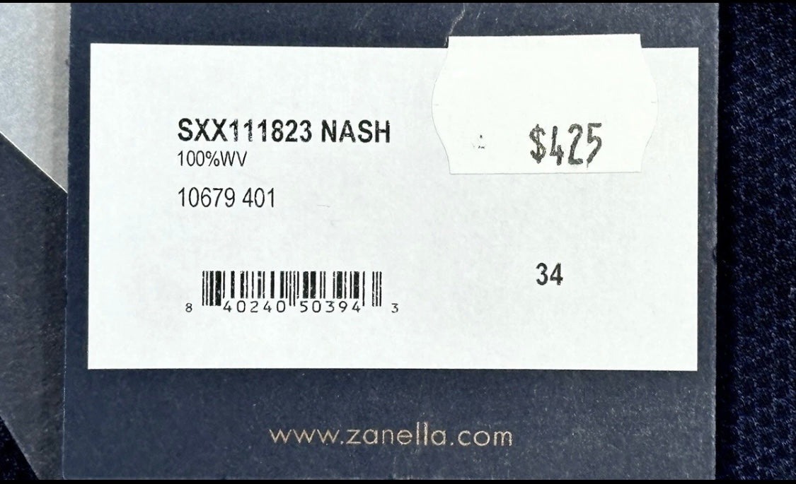 $425 NEW HANDMADE ZANELLA ELASTIC WAIST CASUAL DRESS PANTS 32 NASH BLUE BLACK WEAVE