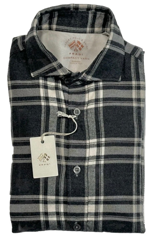 $495 NEW FRADI ITALY FLANNEL DRESS SHIRT L XL 17.5 EU 44 HANDMADE WASHED COMPACT YARN COTTON
